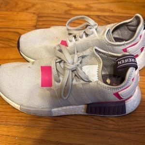Adidas Gray and Pink Low-Top Sneakers with Knit Upper